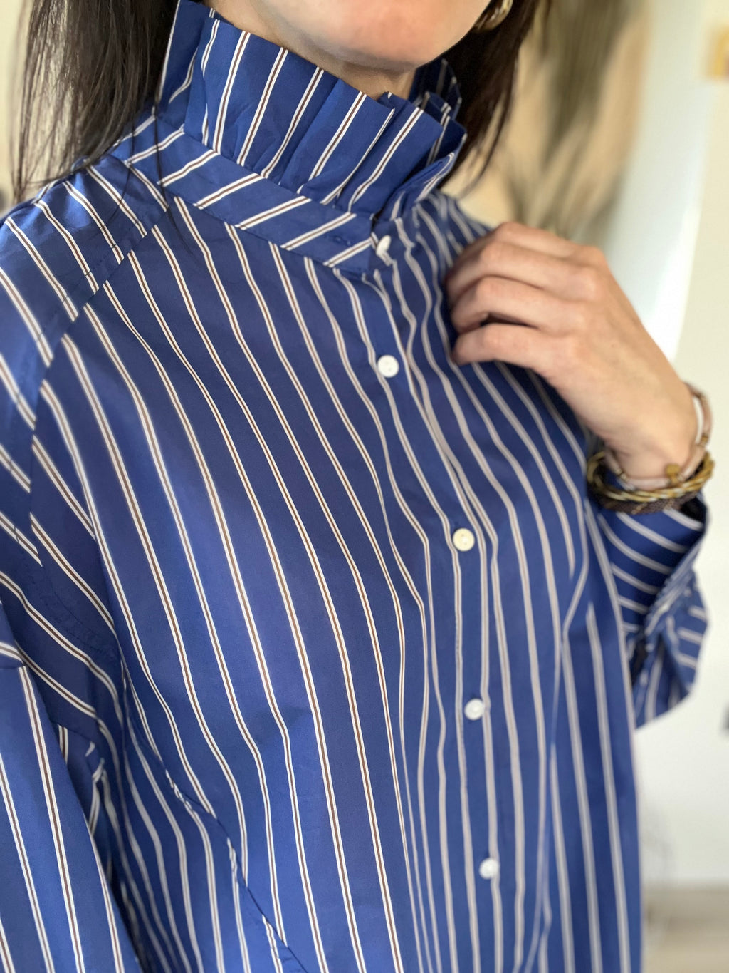 Chemise rayée bleu col victorien Alice - Neuve