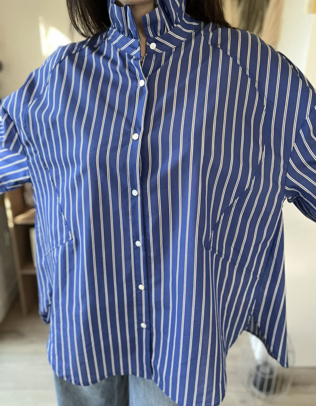 Chemise rayée bleu col victorien Alice - Neuve