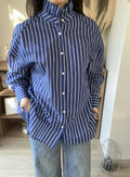 Chemise rayée bleu col victorien Alice - Neuve