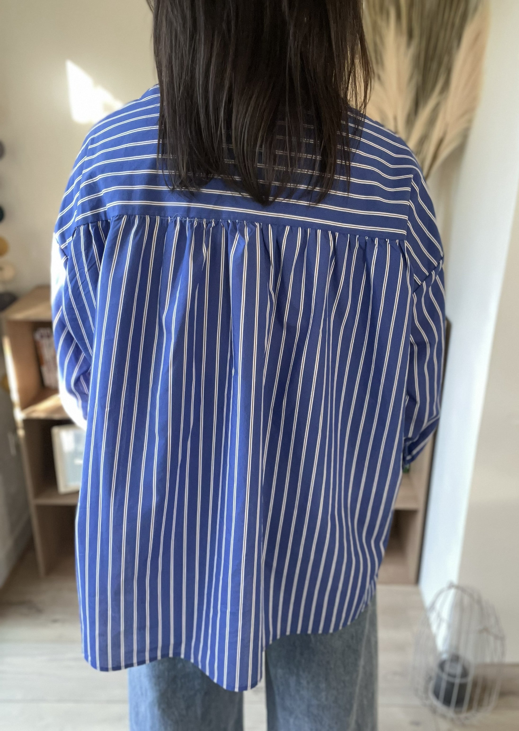 Chemise rayée bleu col victorien Alice - Neuve