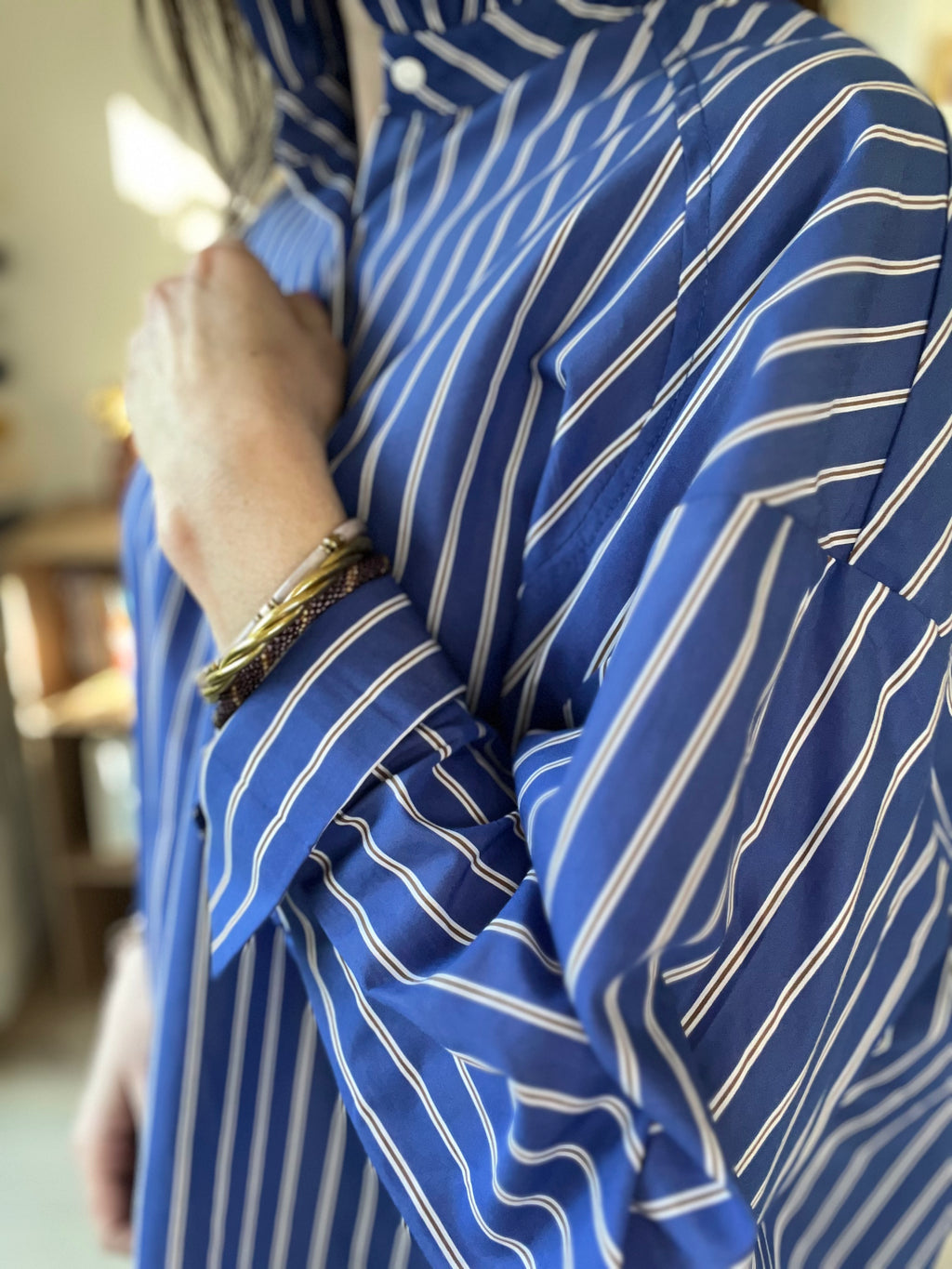 Chemise rayée bleu col victorien Alice - Neuve