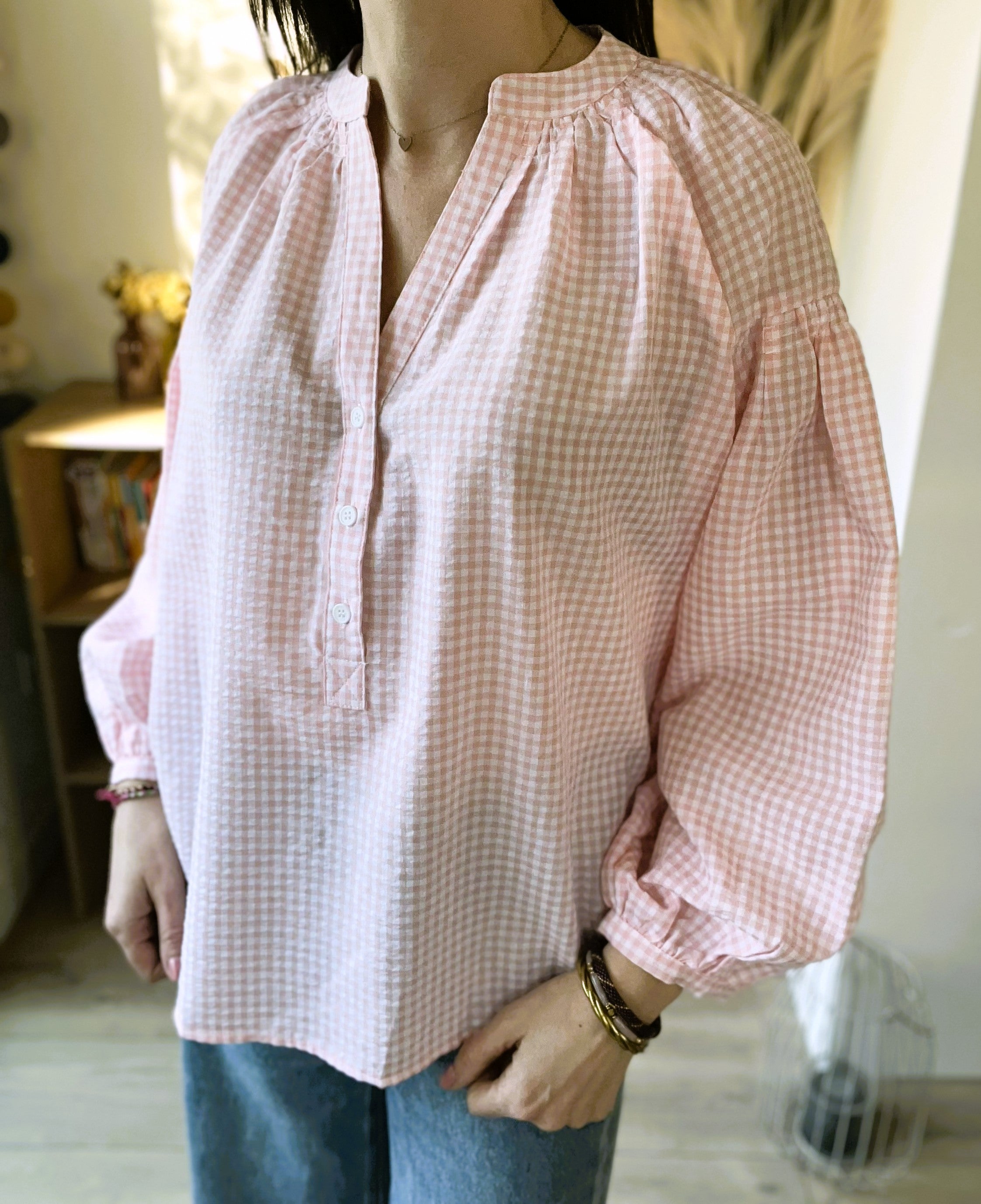 Blouse vichy rose Stella - Neuve