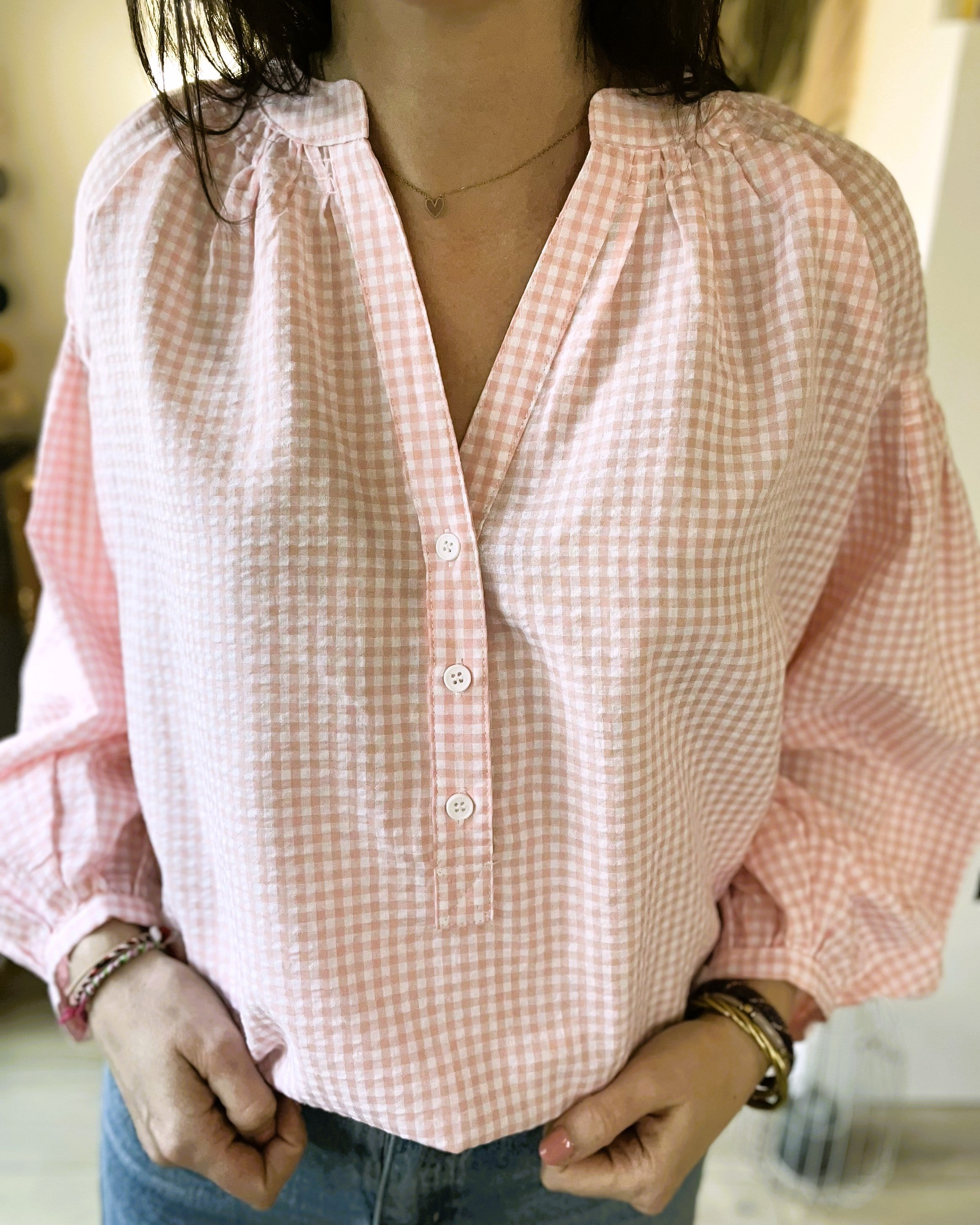 Blouse vichy rose Stella - Neuve