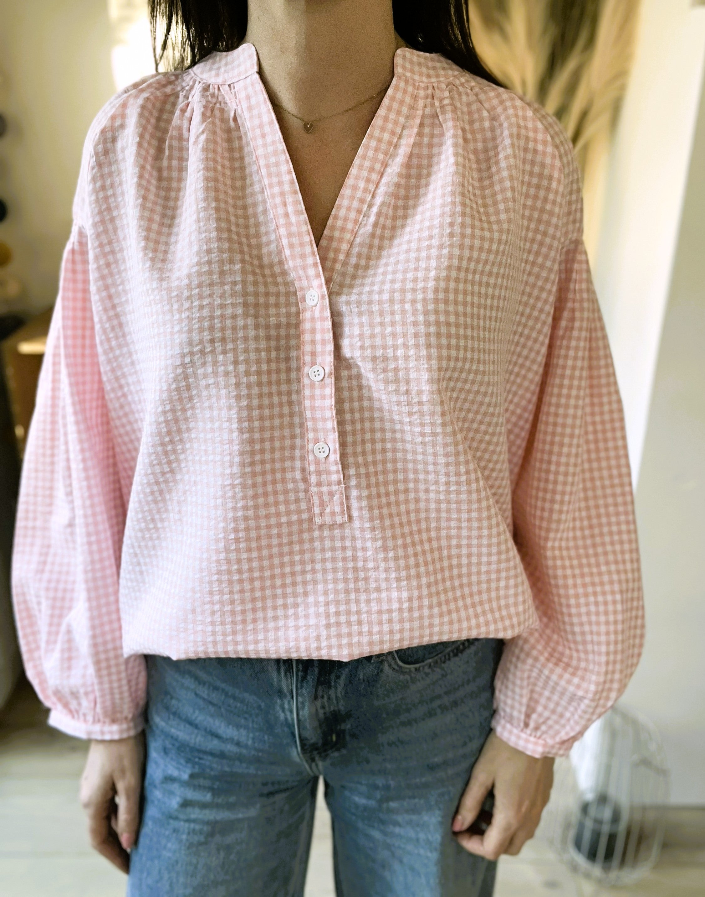 Blouse vichy rose Stella - Neuve