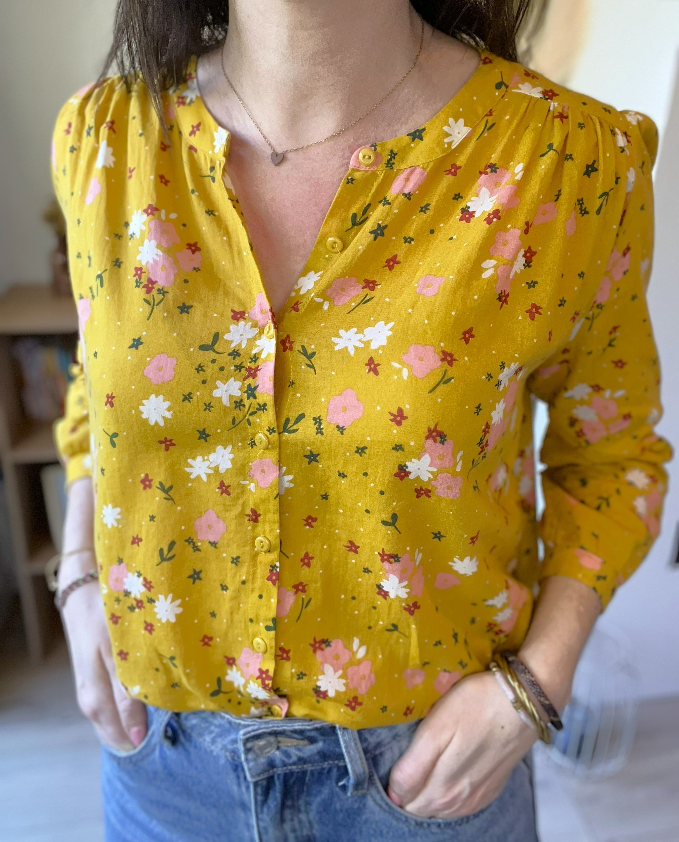 Blouse fleurie jaune DES PETITS HAUTS taille S - Seconde main