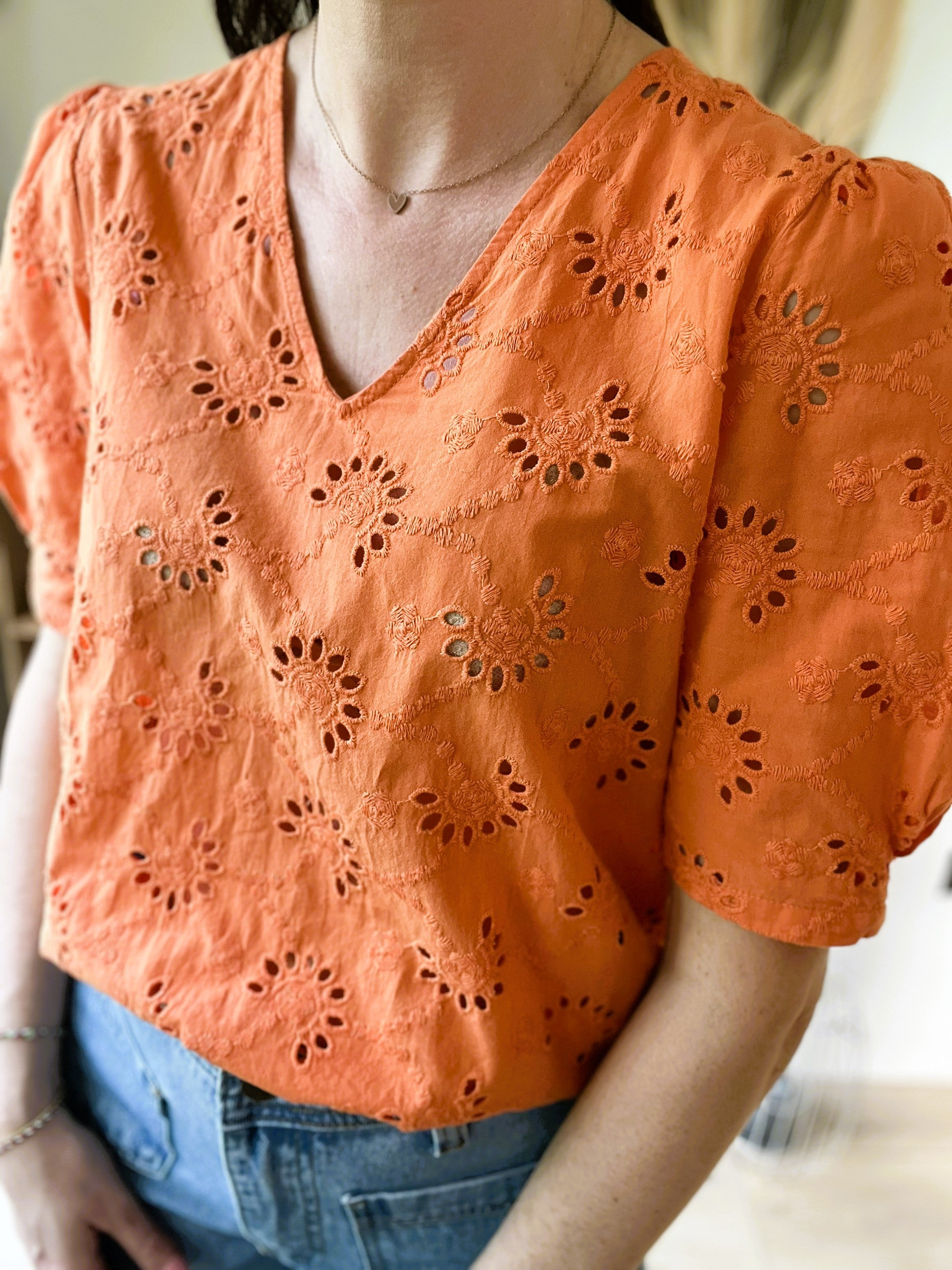 Blouse brodée orange GRACE & MILA taille L - Seconde main
