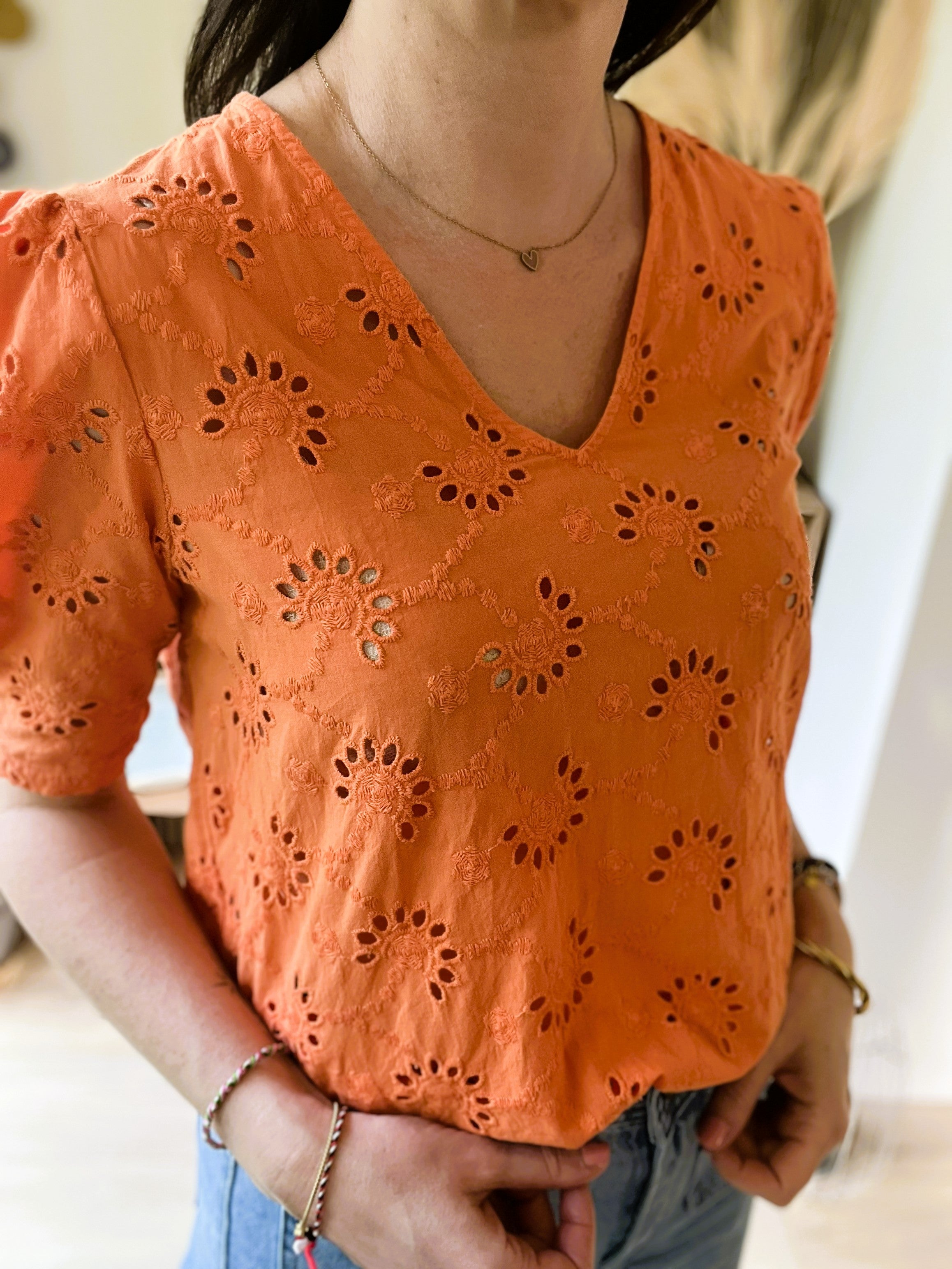 Blouse brodée orange GRACE & MILA taille L - Seconde main