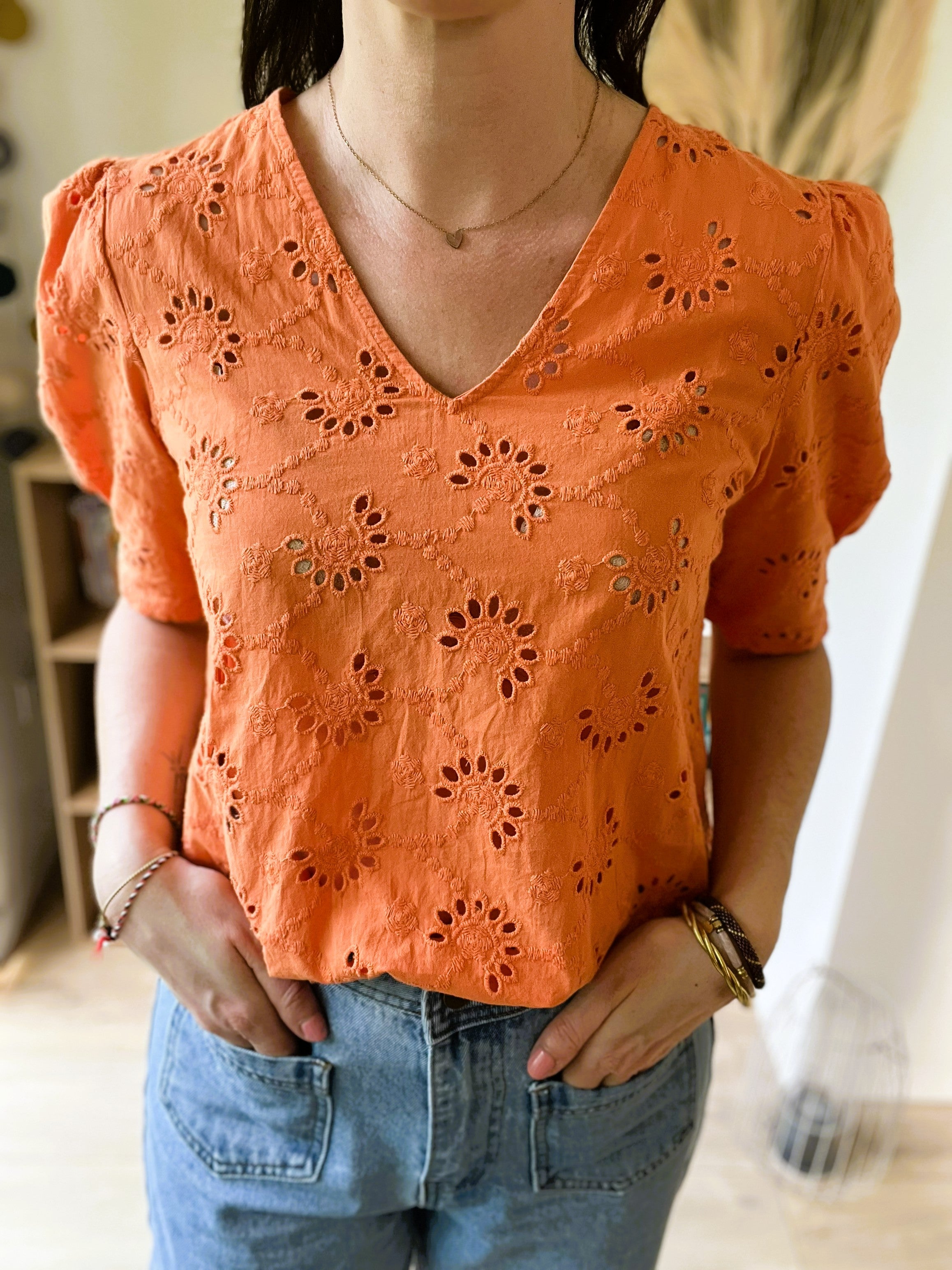 Blouse brodée orange GRACE & MILA taille L - Seconde main