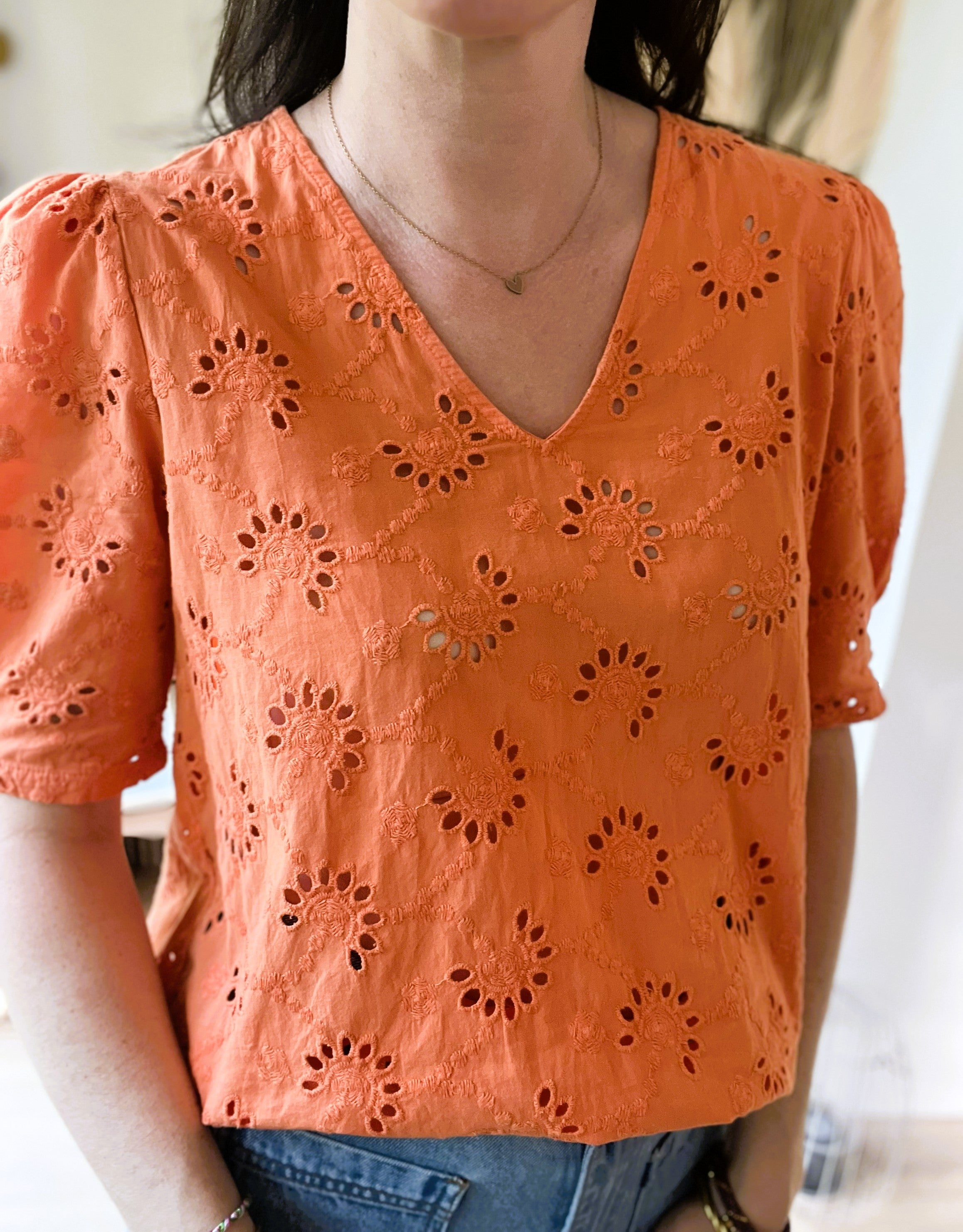 Blouse brodée orange GRACE & MILA taille L - Seconde main