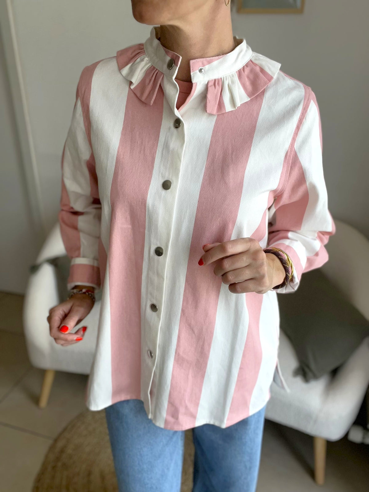 Surchemise rayée rose et blanche Marlon – Neuve