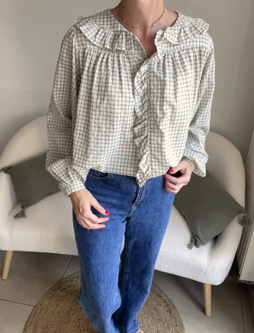 Blouse femme à carreaux et volants FRNCH - Neuve