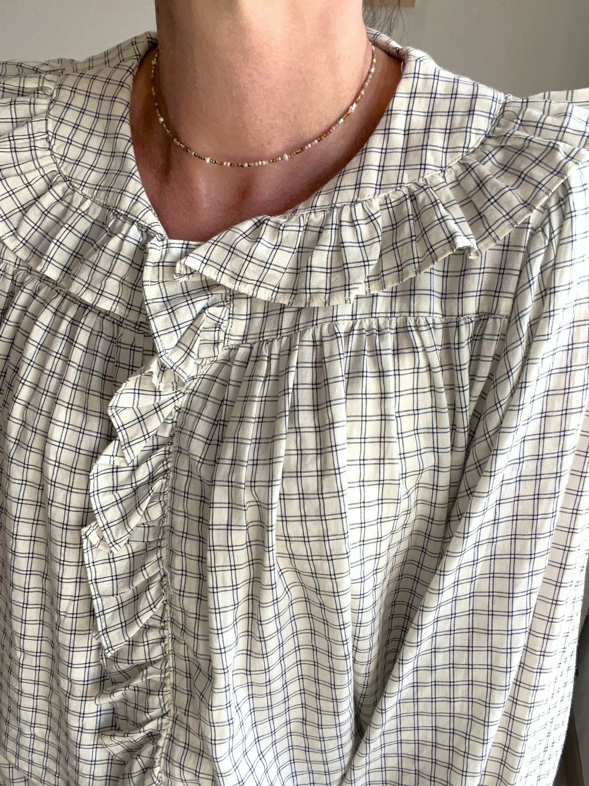 Blouse femme à carreaux et volants FRNCH - Neuve