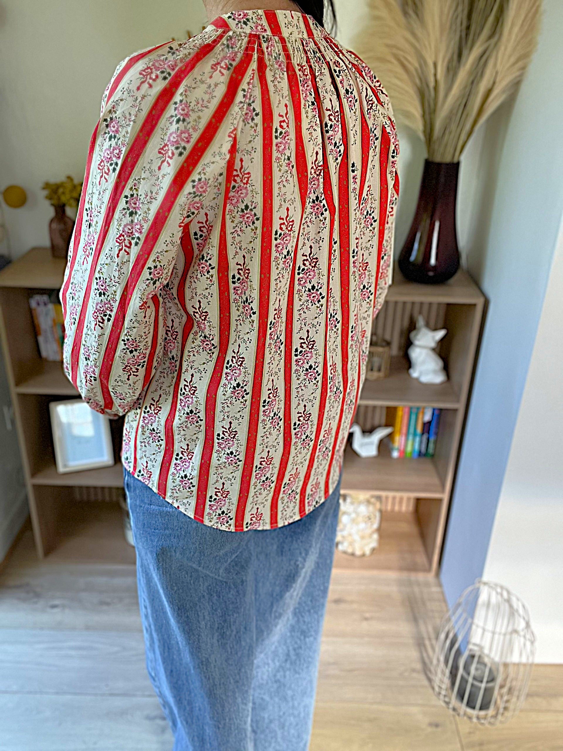 Blouse rayée et fleurie corail Lola - Neuve