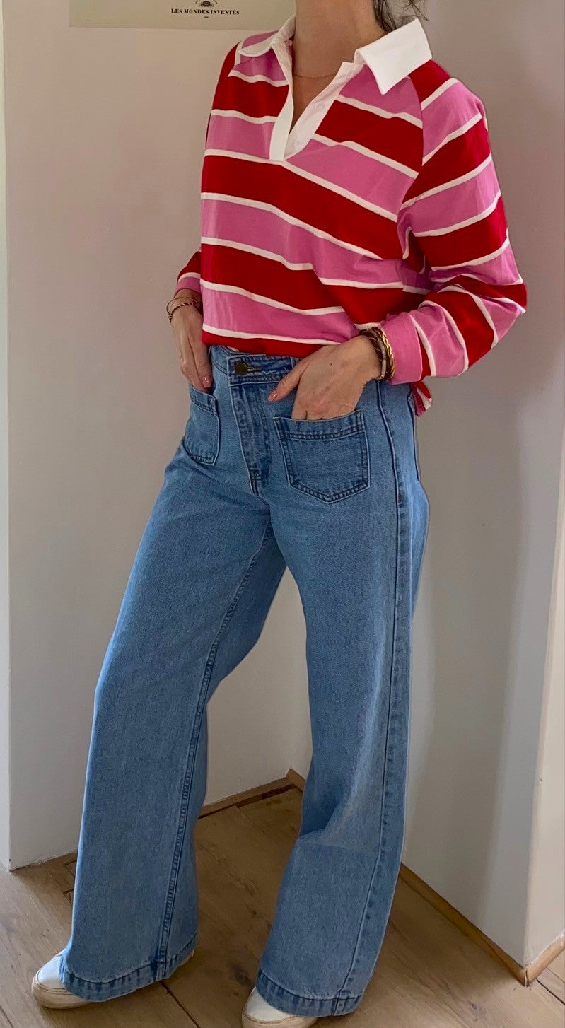 Polo rayé rose et rouge Marcelle - Neuf