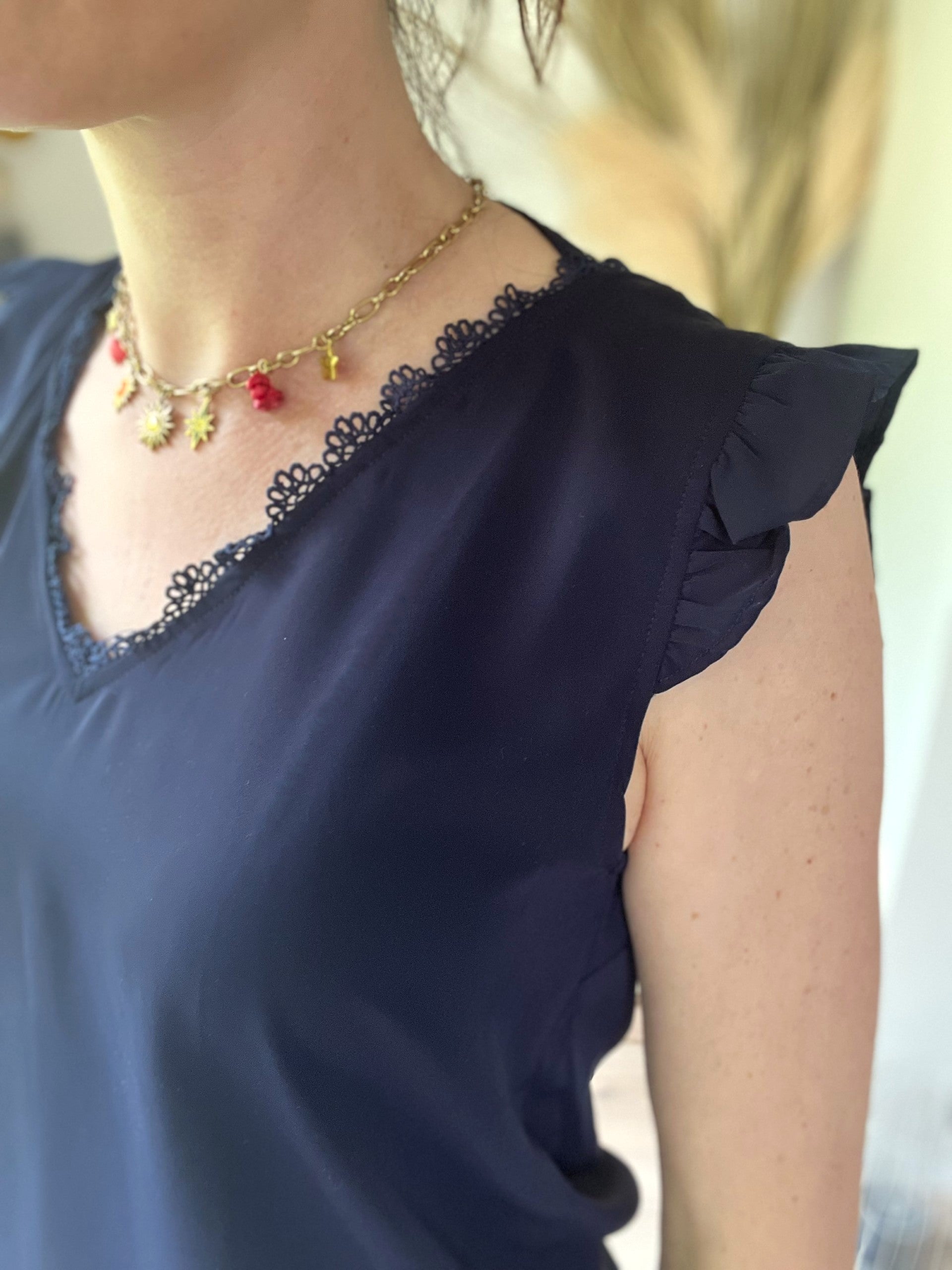 Top manches volantées bleu marine - taille S - EMMA & ELLA - Seconde main