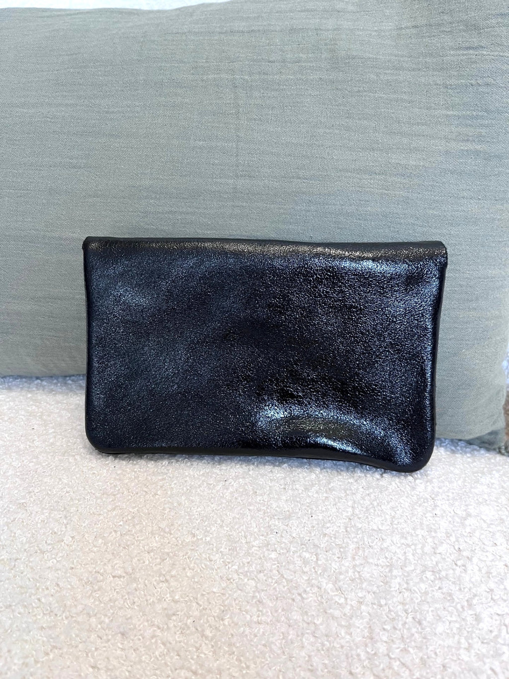 Porte-monnaie femme en cuir irisé noir - Neuf