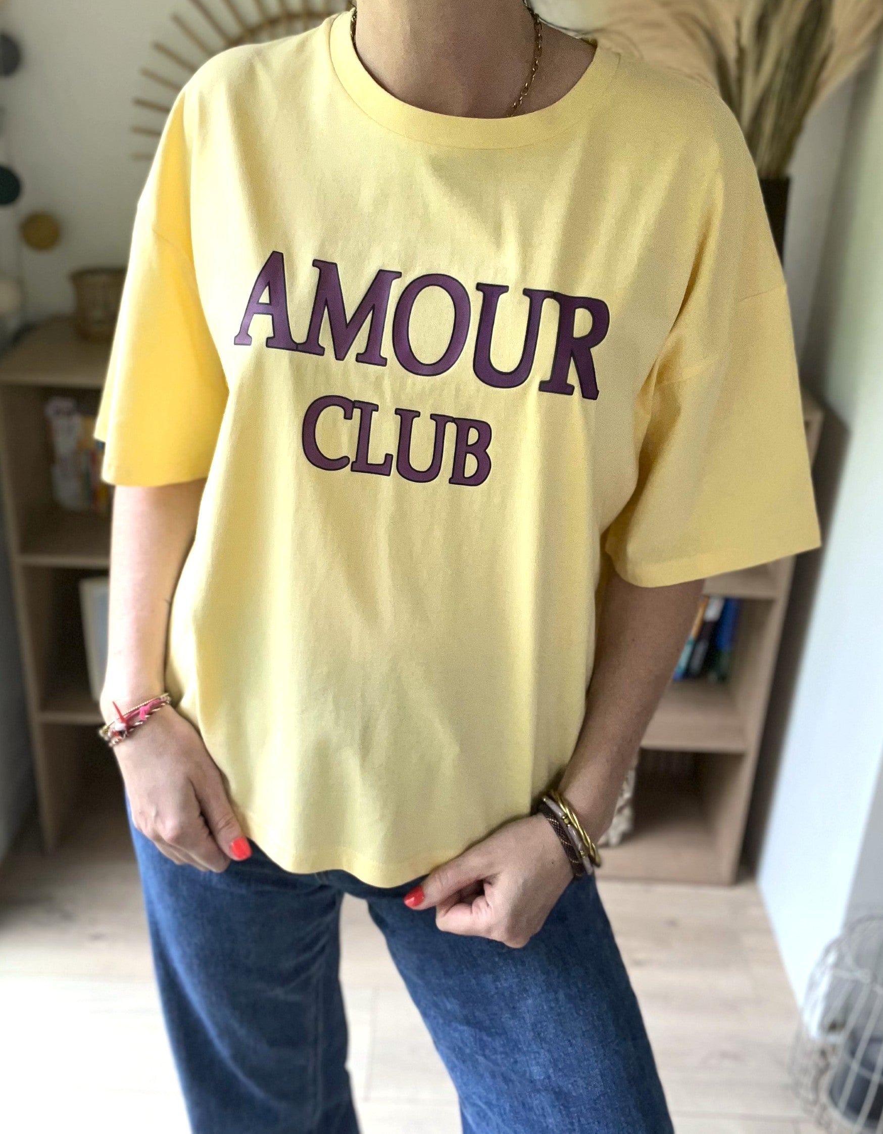 T-shirt oversize jaune et violet Amour - Neuf