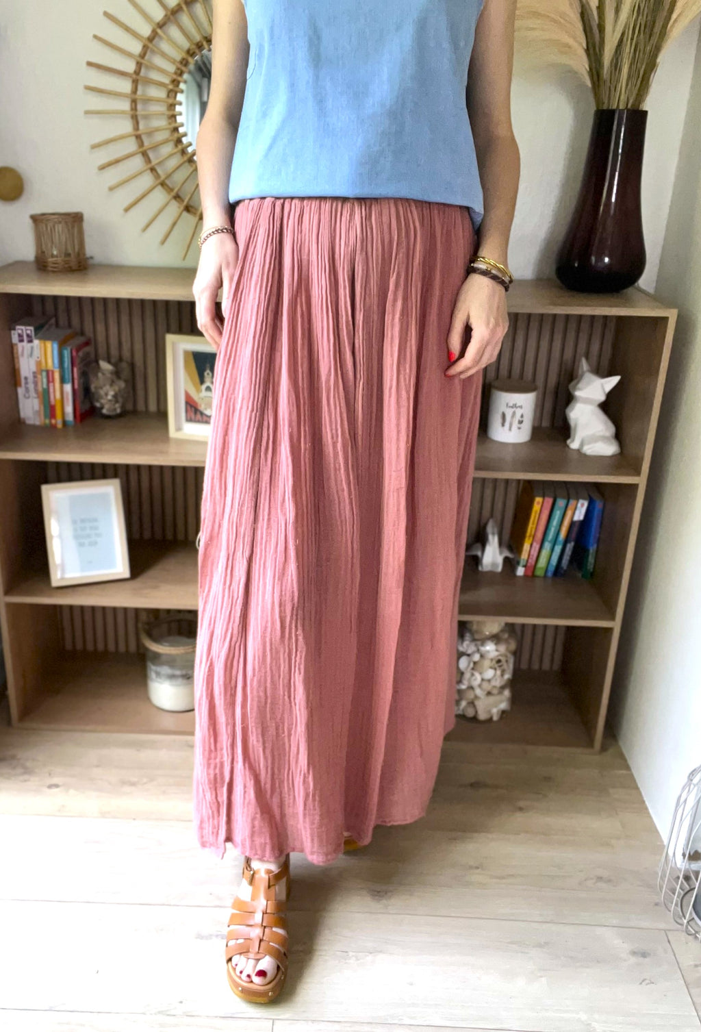 Jupe longue lin et coton vieux rose - taille 38 - LOUIZON - Seconde main