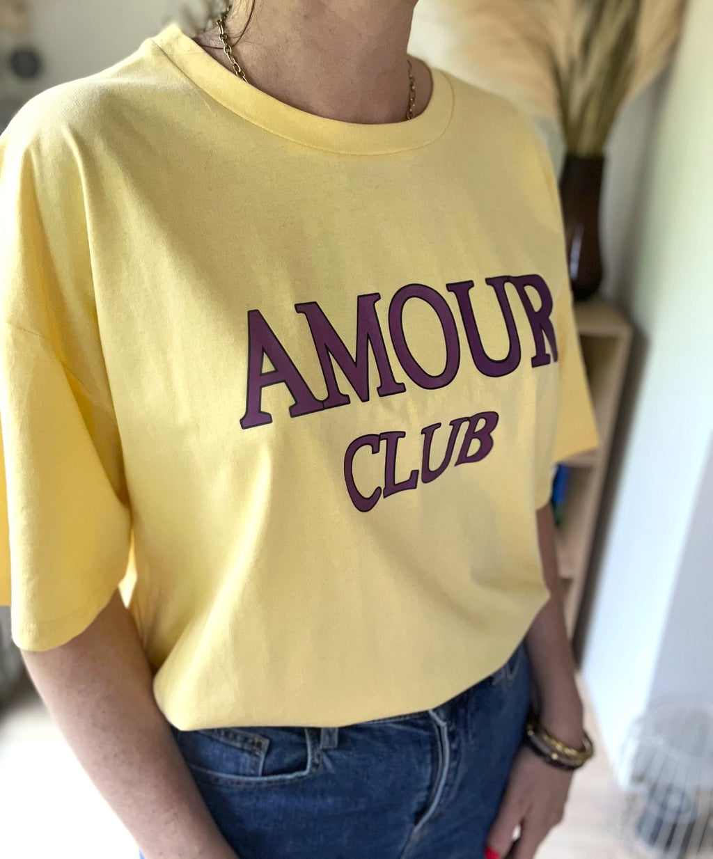 T-shirt oversize jaune et violet Amour - Neuf
