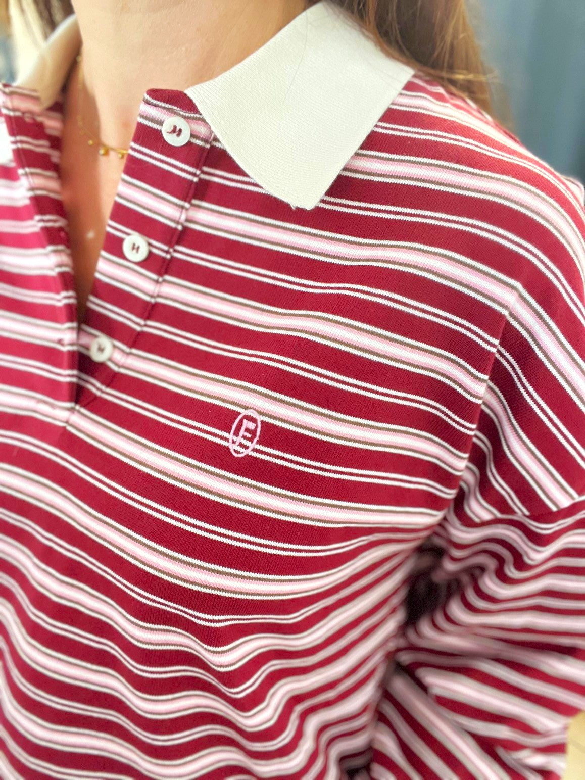 Polo rayé femme bordeaux et rose FRNCH – Neuf