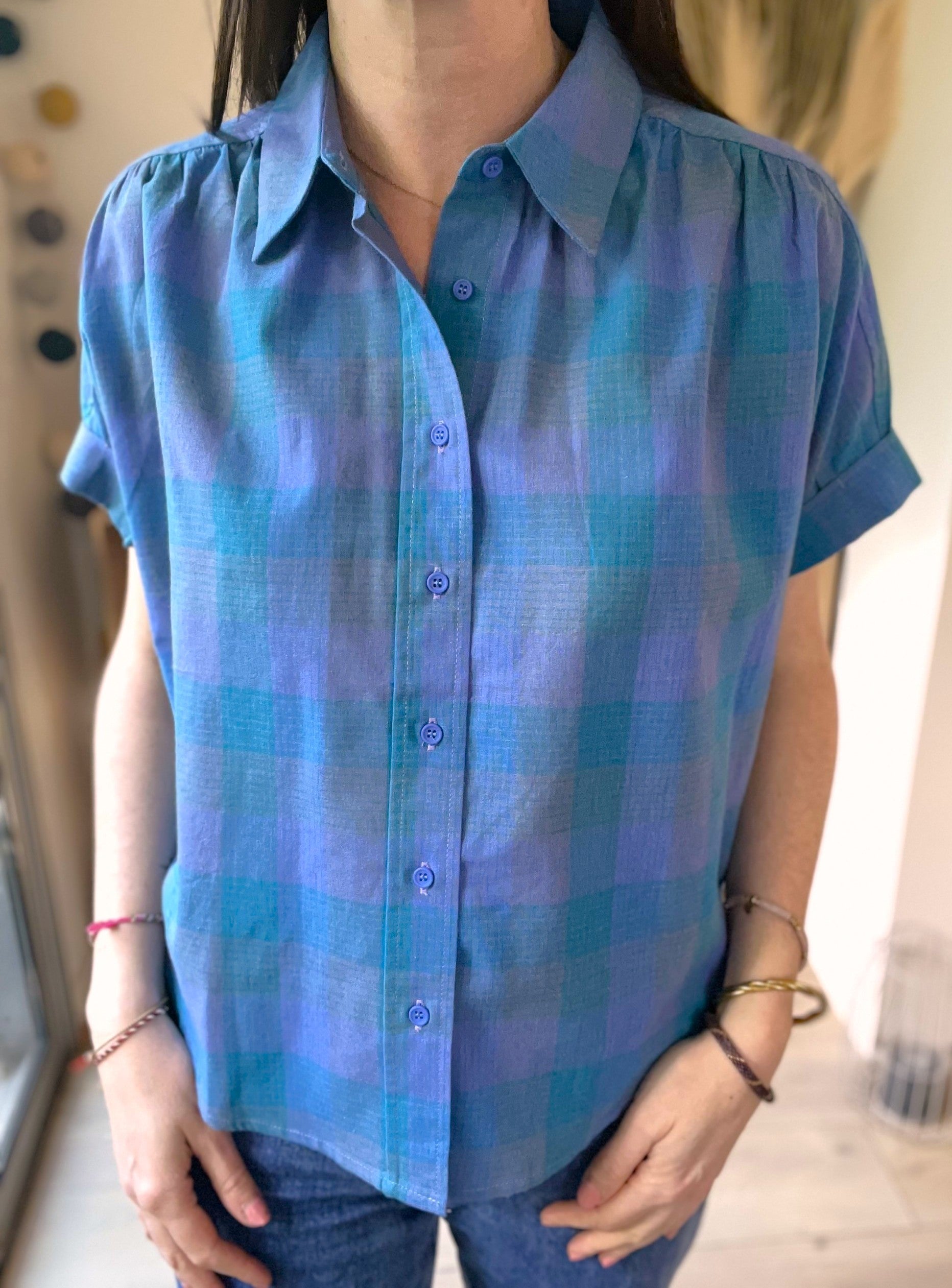 Blouse à carreaux turquoise SEE U SOON - Neuve