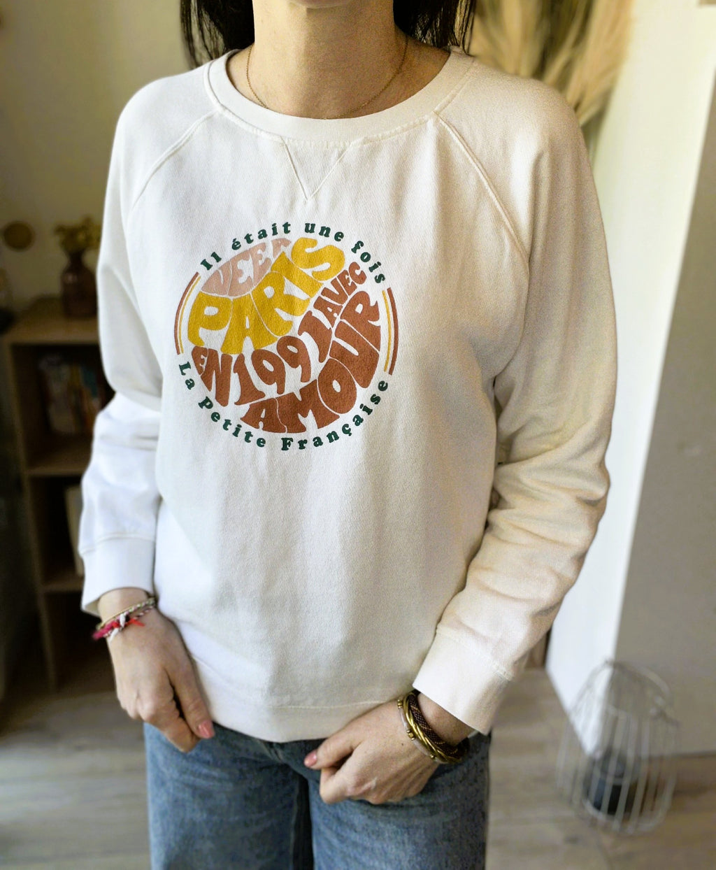 Sweat écru imprimé LA PETITE FRANCAISE taille M - Seconde main