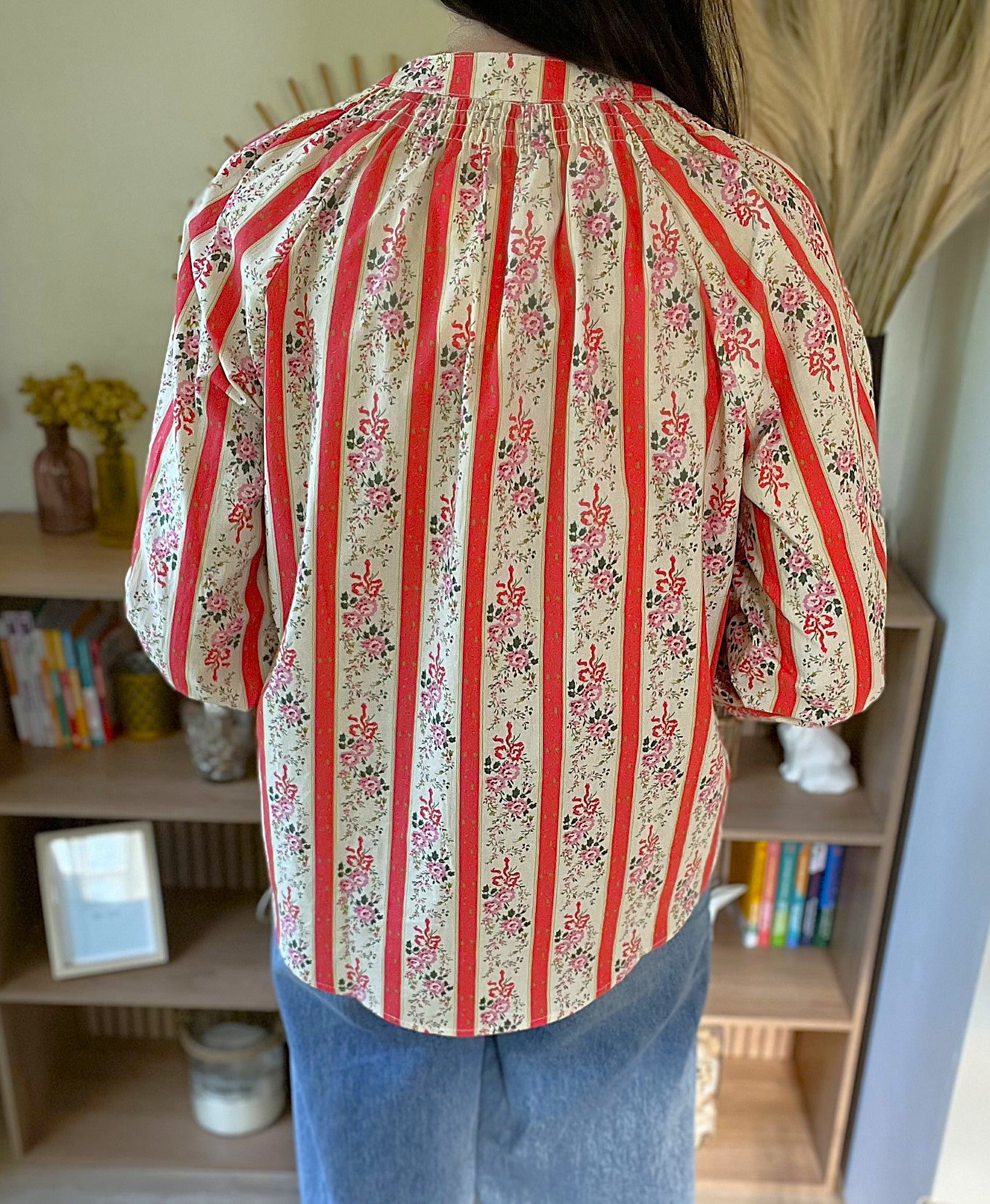 Blouse rayée et fleurie corail Lola - Neuve