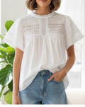Blouse fluide romantique brodée blanche SEE U SOON - Neuve