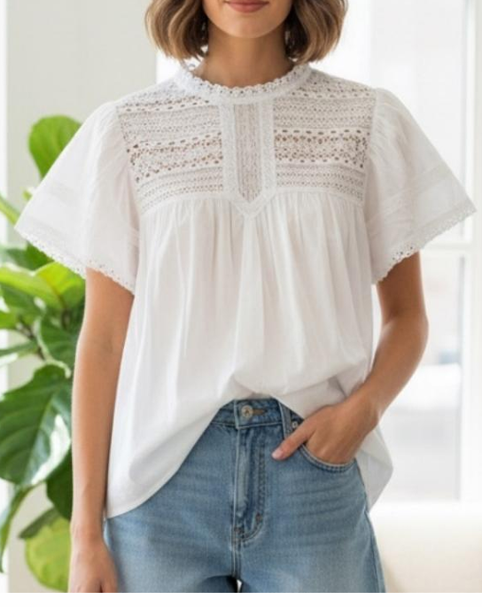 Blouse fluide romantique brodée blanche SEE U SOON - Neuve