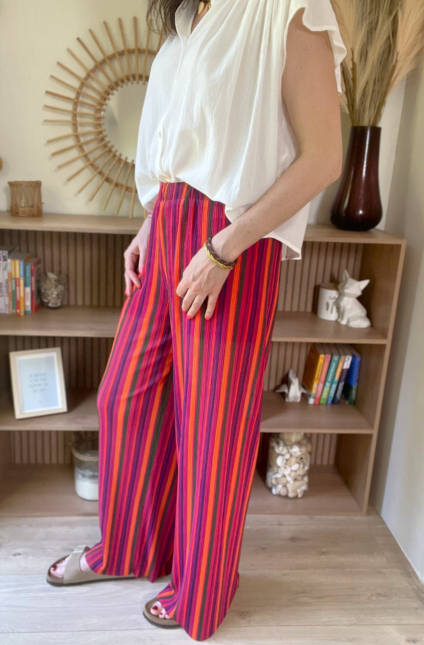 Pantalon fluide rayé multicolore taille haute GRACE & MILA - Seconde main