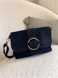 Sac bandoulière en croûte de cuir noir – Neuf