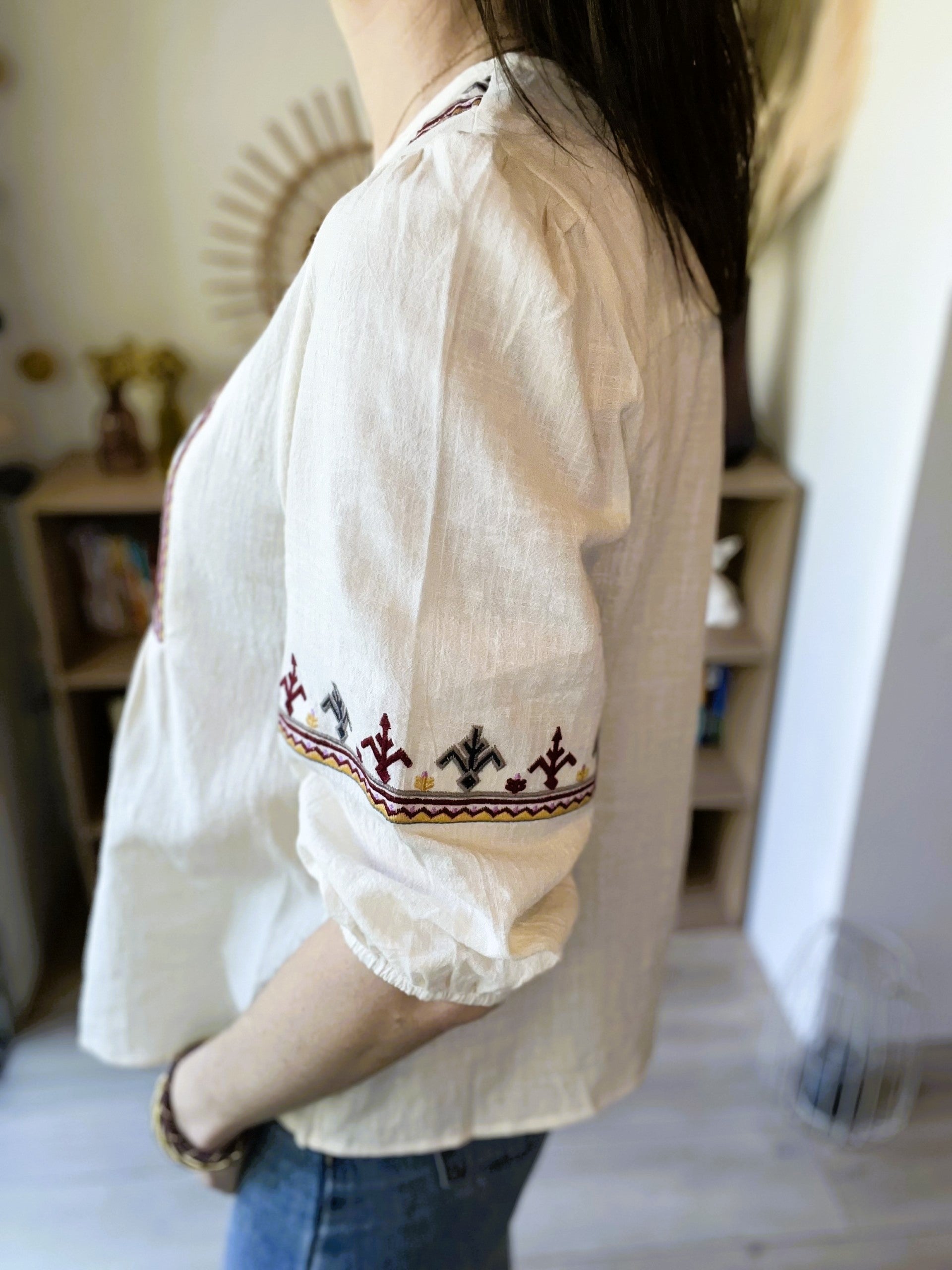 Blouse ecru manches courtes Emmanuelle - Neuve