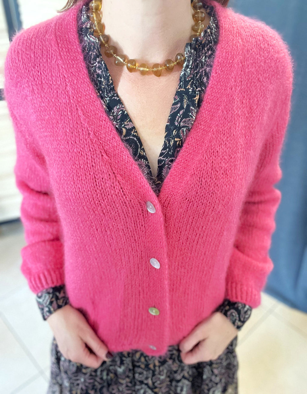 Cardigan en mohair rose MAELYS – Neuf