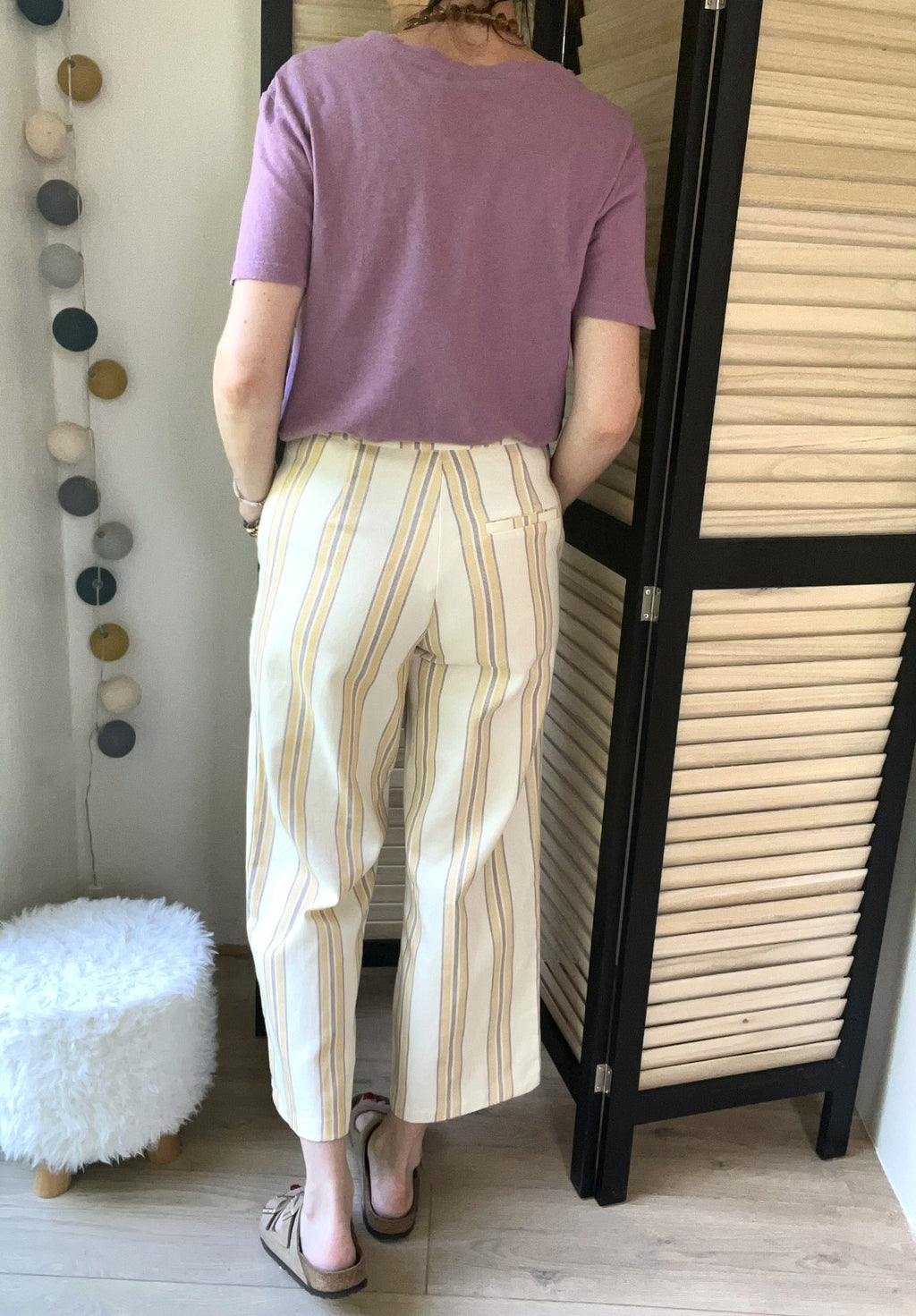 Pantalon droit rayé écru et jaune Pablo - Neuf
