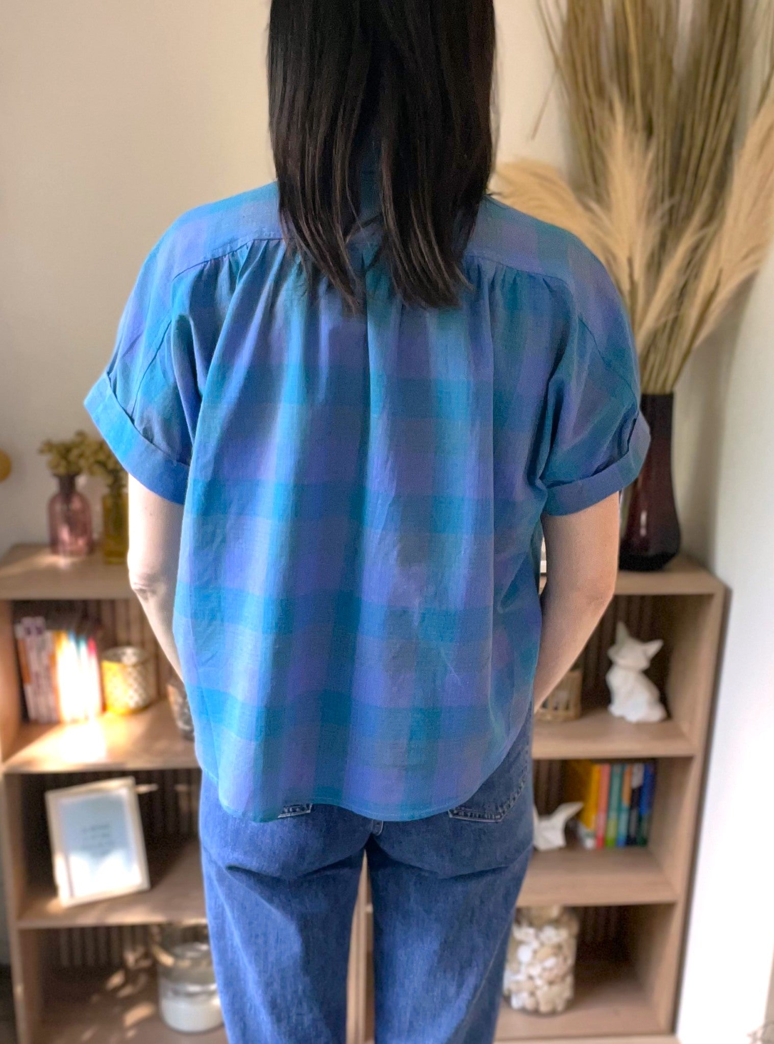 Blouse à carreaux turquoise SEE U SOON - Neuve