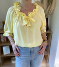 Blouse femme jaune fluide col volanté avec nœud Daisy - Neuve