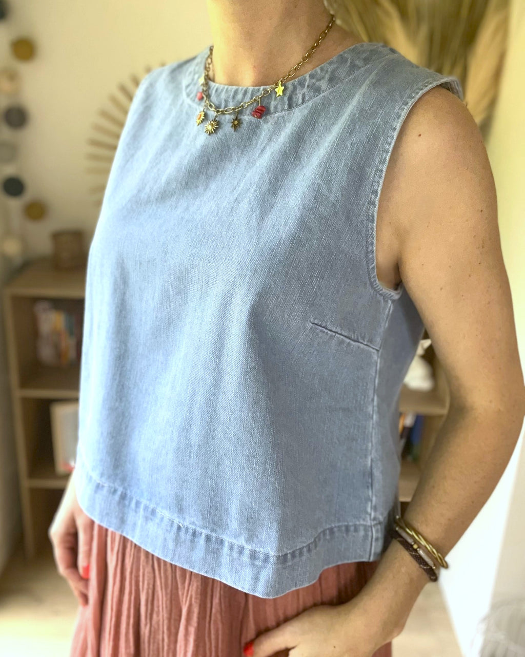 Top en denim liens à nouer Zoé - Neuf