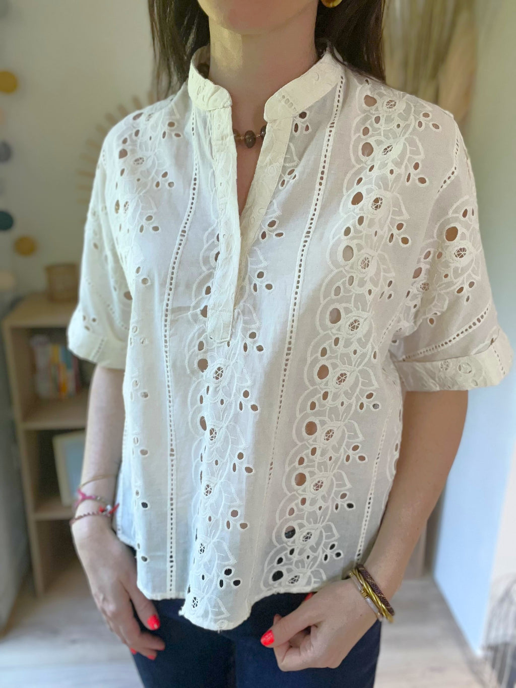 Blouse broderie anglaise ecru oversize SEE U SOON - Neuve