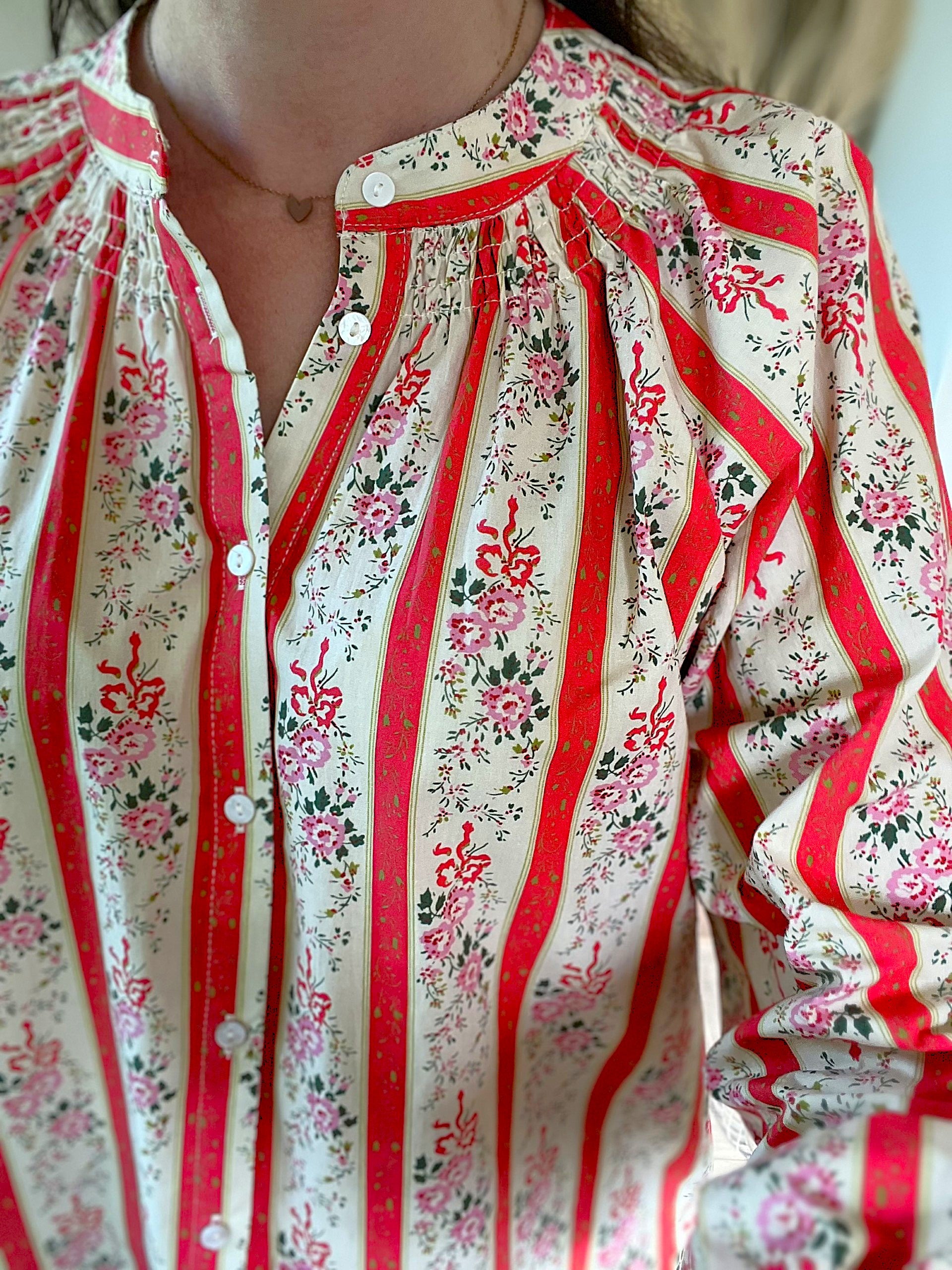 Blouse rayée et fleurie corail Lola - Neuve