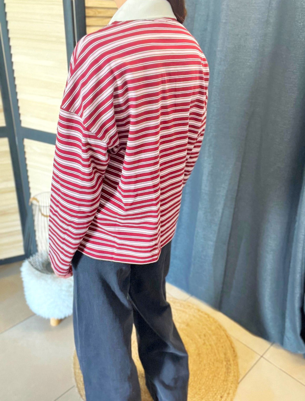 Polo rayé femme bordeaux et rose FRNCH – Neuf