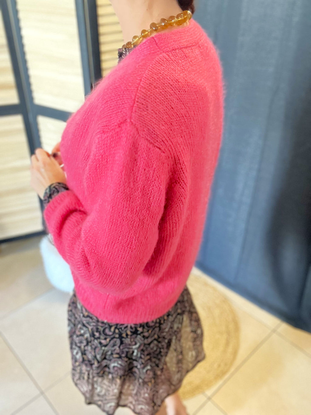Cardigan en mohair rose MAELYS – Neuf