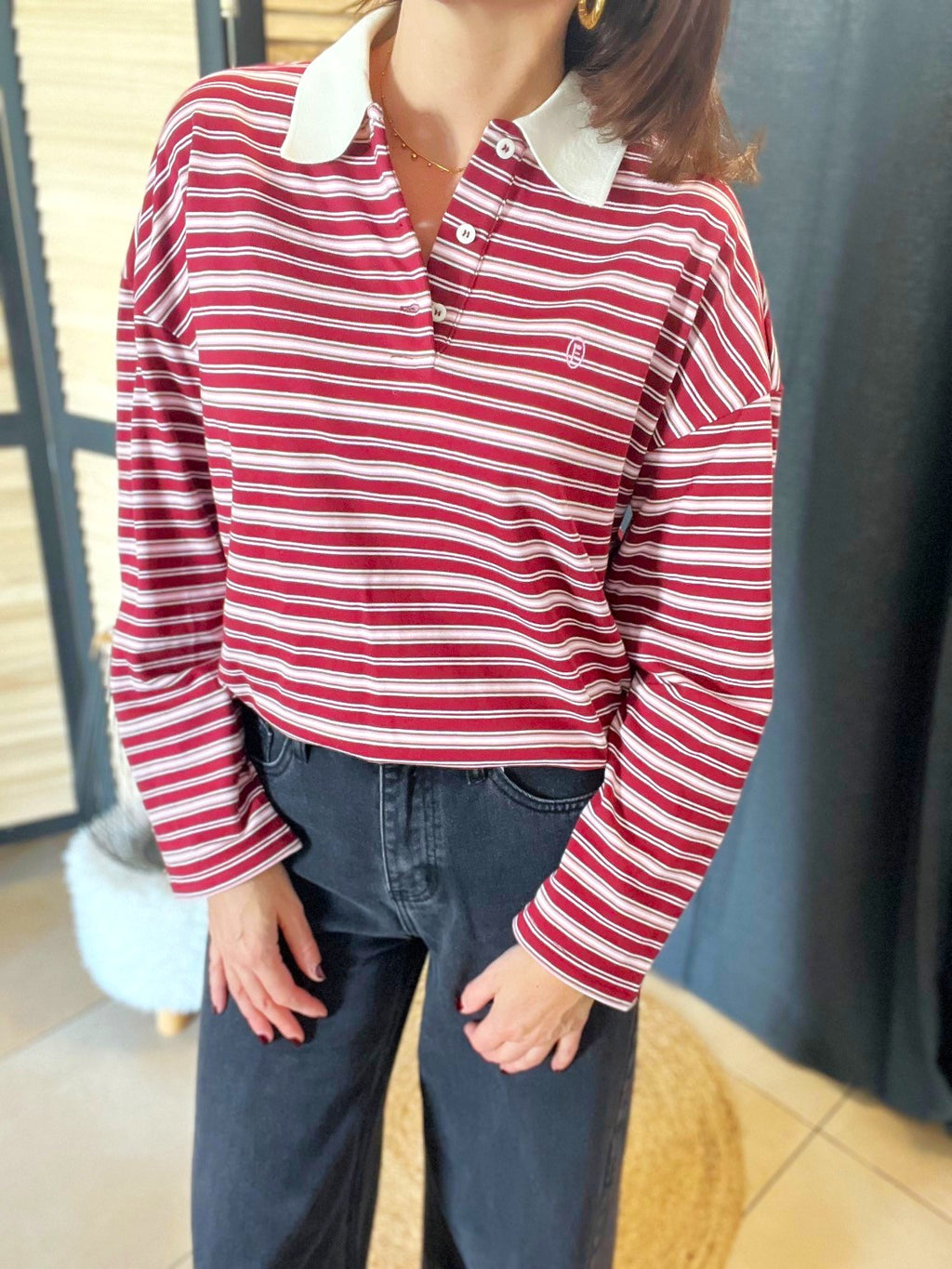 Polo rayé femme bordeaux et rose FRNCH – Neuf