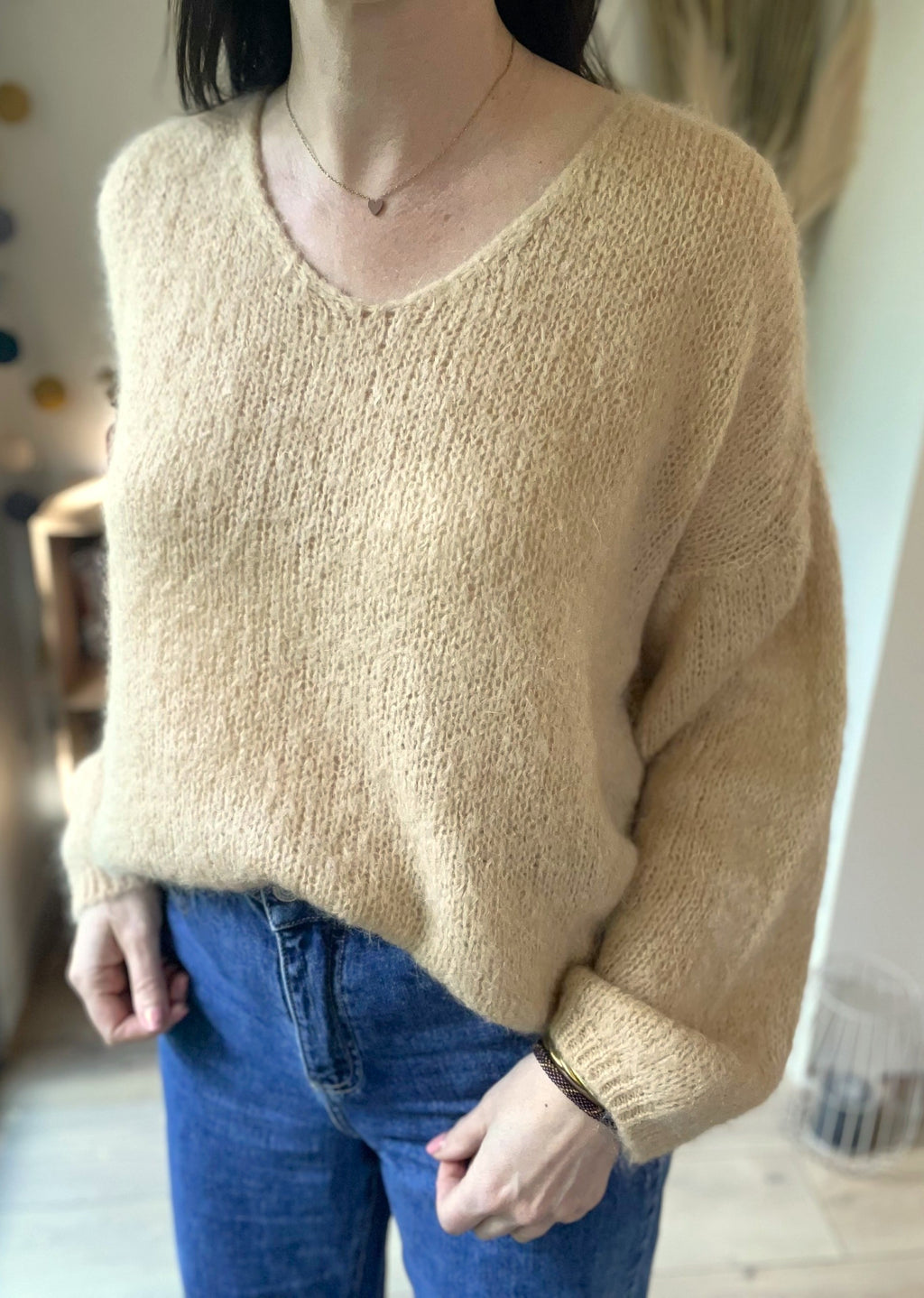 Pull femme en mohair beige - taille unique - ANDROMEDE - Seconde main