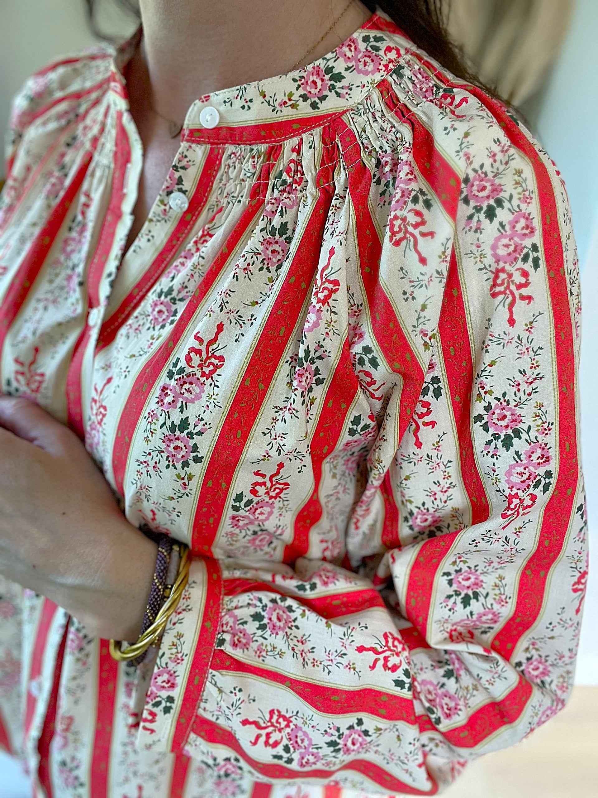 Blouse rayée et fleurie corail Lola - Neuve