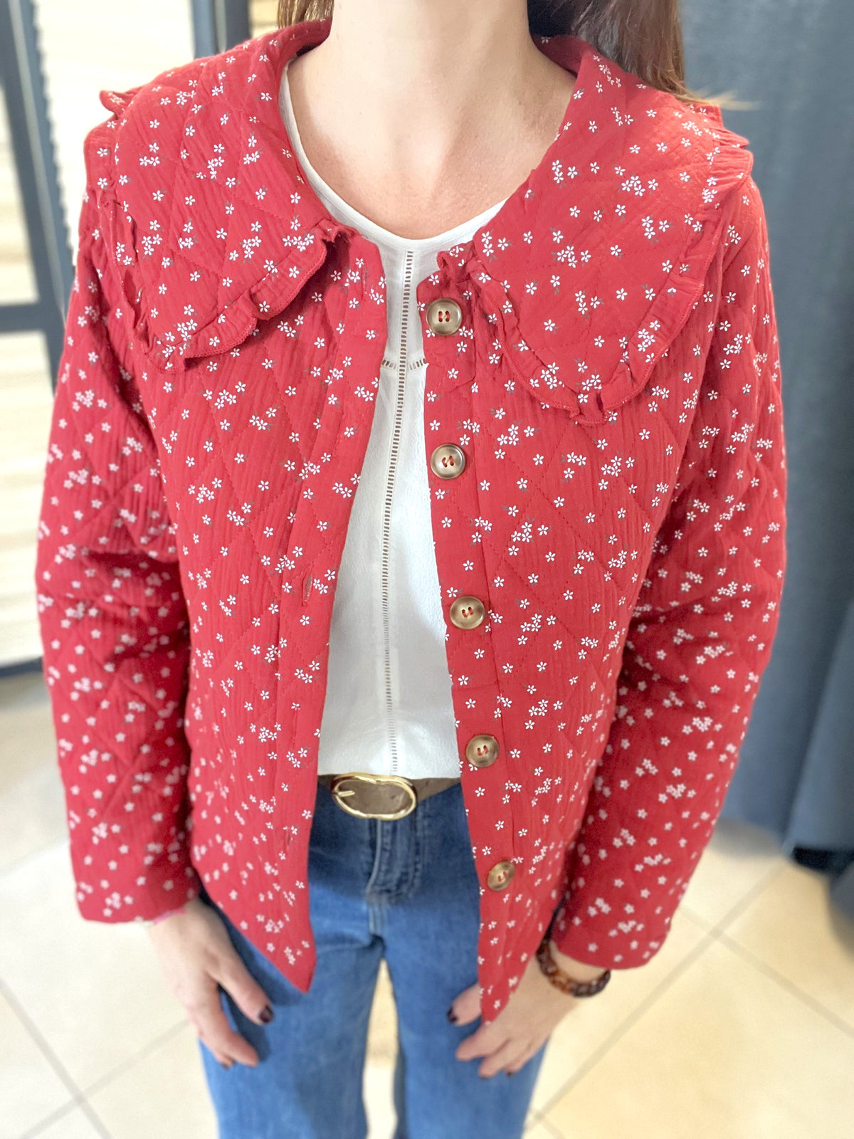 Veste matelassée fleurie brique Capucine – Neuve