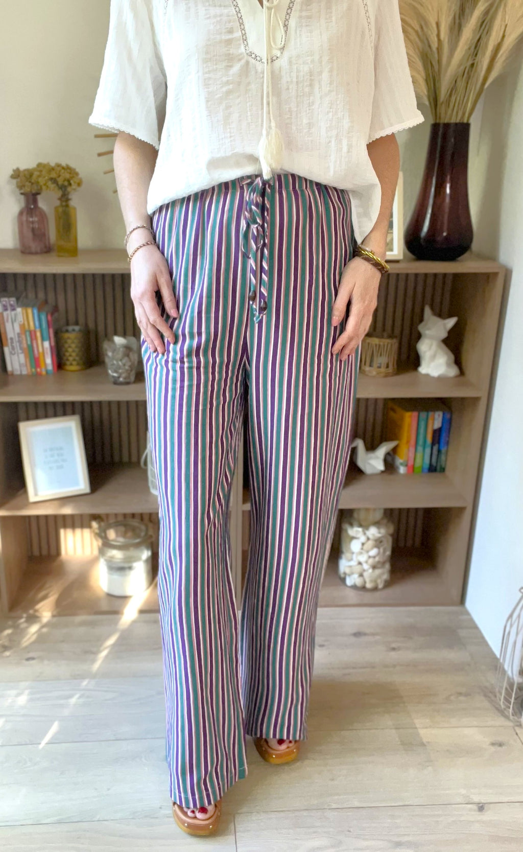 Pantalon fluide rayé multicolore SEE U SOON - Neuf