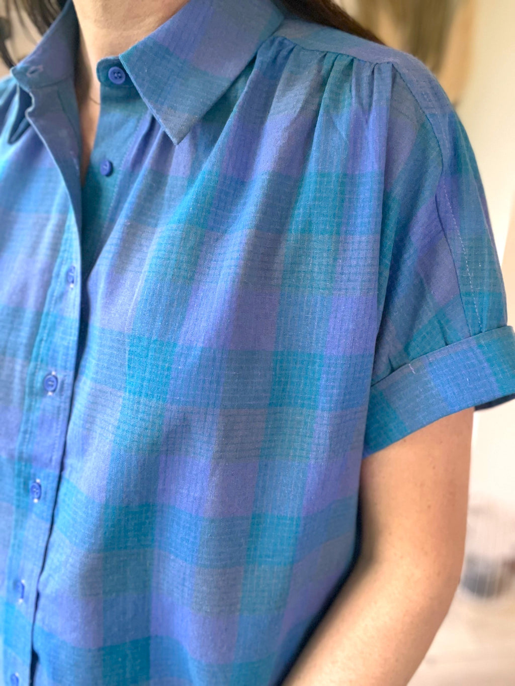 Blouse à carreaux turquoise SEE U SOON - Neuve