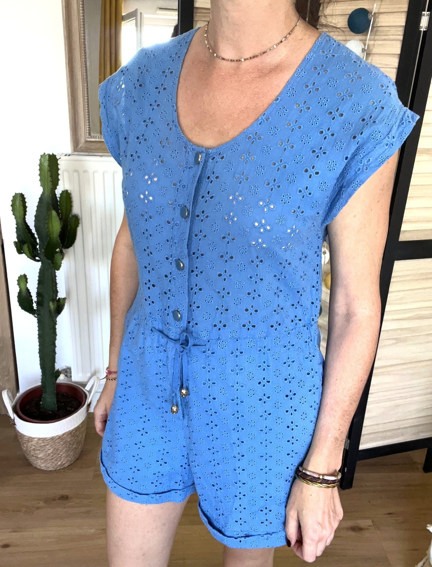 Combishort brodée bleue taille 1 - LA PETITE ETOILE - Seconde main