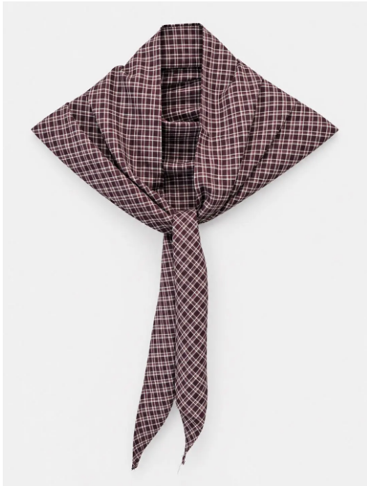 Foulard à carreaux prune et écru – Neuf